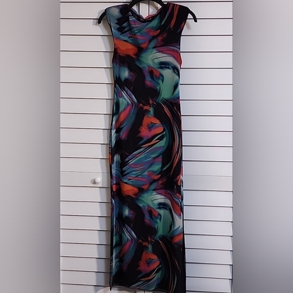 (NWOT)  ZARA Maxi Dress Color Print Pattern thin Mesh Tulle Blend fabric SMALL - Picture 1 of 5